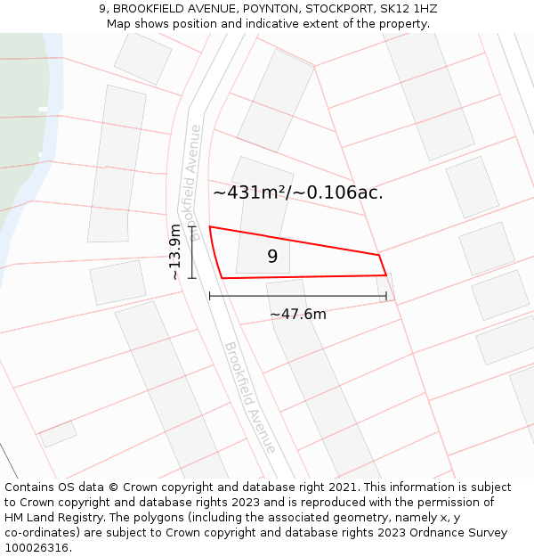 9, BROOKFIELD AVENUE, POYNTON, STOCKPORT, SK12 1HZ: Plot and title map