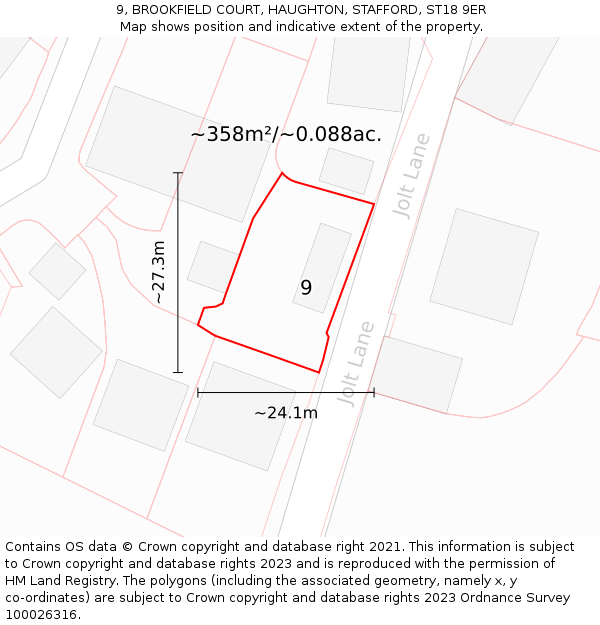 9, BROOKFIELD COURT, HAUGHTON, STAFFORD, ST18 9ER: Plot and title map