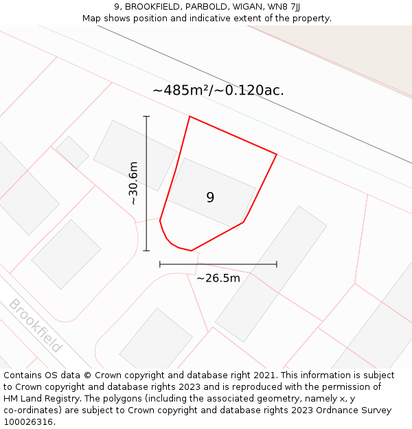 9, BROOKFIELD, PARBOLD, WIGAN, WN8 7JJ: Plot and title map