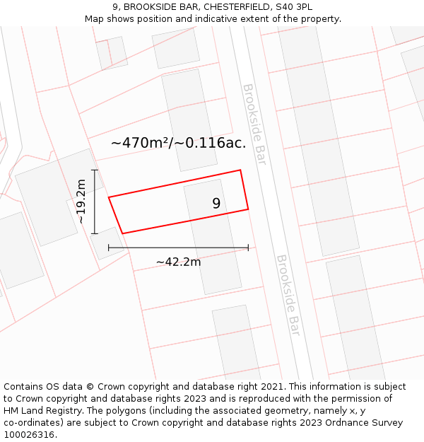 9, BROOKSIDE BAR, CHESTERFIELD, S40 3PL: Plot and title map