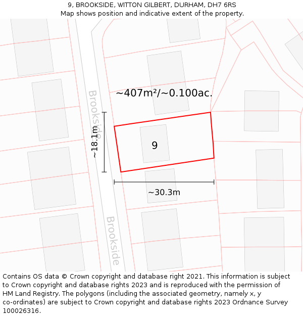 9, BROOKSIDE, WITTON GILBERT, DURHAM, DH7 6RS: Plot and title map