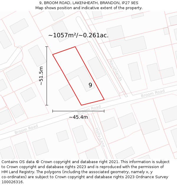 9, BROOM ROAD, LAKENHEATH, BRANDON, IP27 9ES: Plot and title map