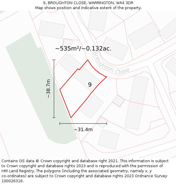 9, BROUGHTON CLOSE, WARRINGTON, WA4 3DR: Plot and title map