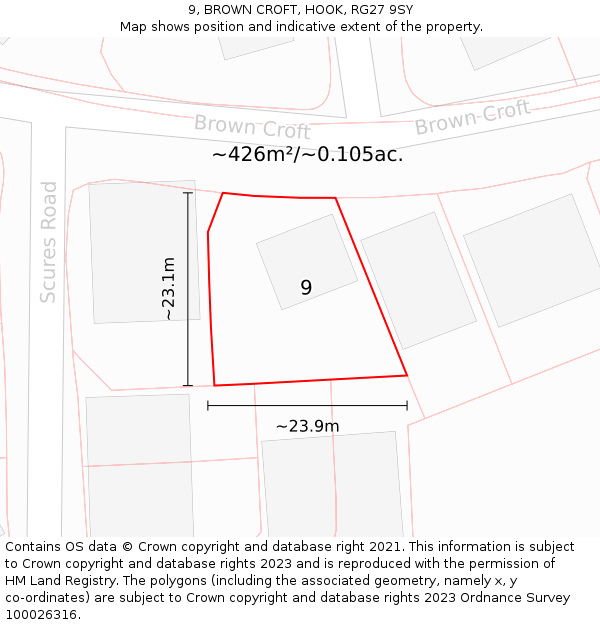 9, BROWN CROFT, HOOK, RG27 9SY: Plot and title map