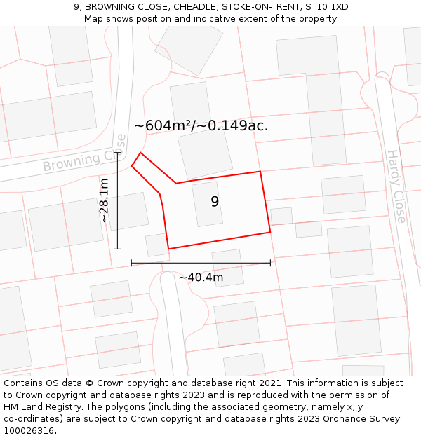 9, BROWNING CLOSE, CHEADLE, STOKE-ON-TRENT, ST10 1XD: Plot and title map