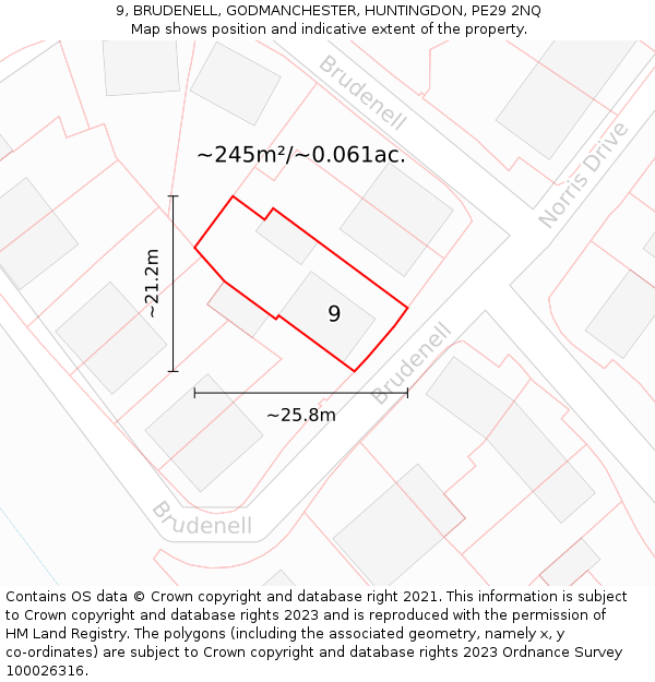 9, BRUDENELL, GODMANCHESTER, HUNTINGDON, PE29 2NQ: Plot and title map