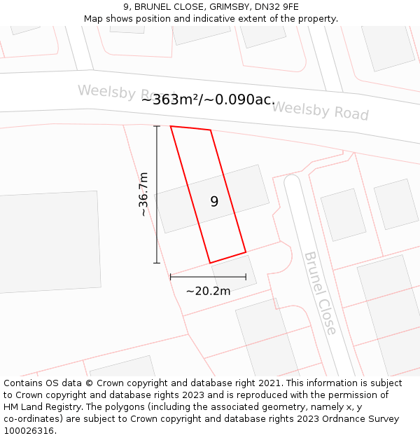9, BRUNEL CLOSE, GRIMSBY, DN32 9FE: Plot and title map