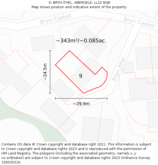 9, BRYN ITHEL, ABERGELE, LL22 8QB: Plot and title map