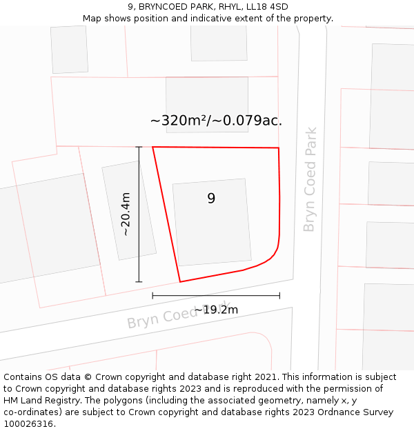 9, BRYNCOED PARK, RHYL, LL18 4SD: Plot and title map