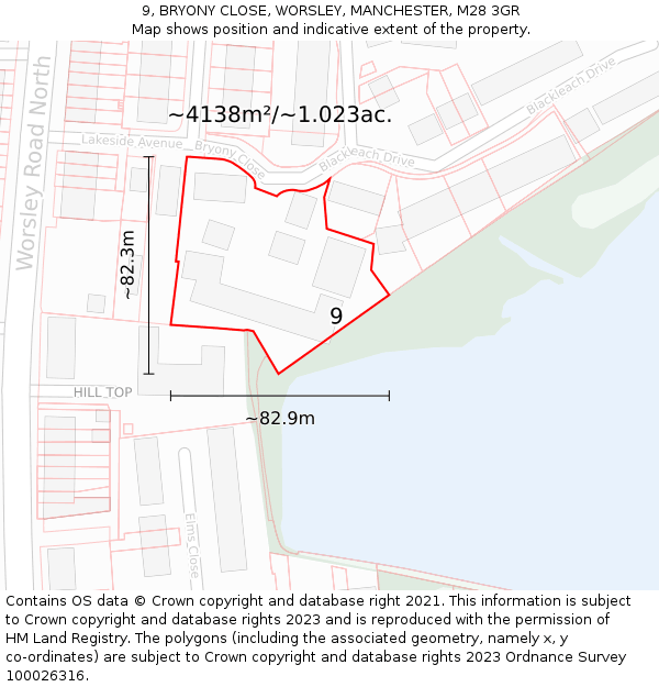 9, BRYONY CLOSE, WORSLEY, MANCHESTER, M28 3GR: Plot and title map