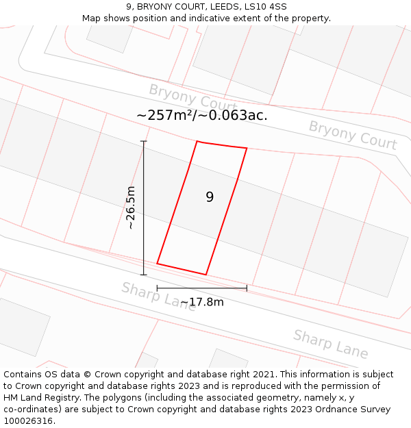 9, BRYONY COURT, LEEDS, LS10 4SS: Plot and title map