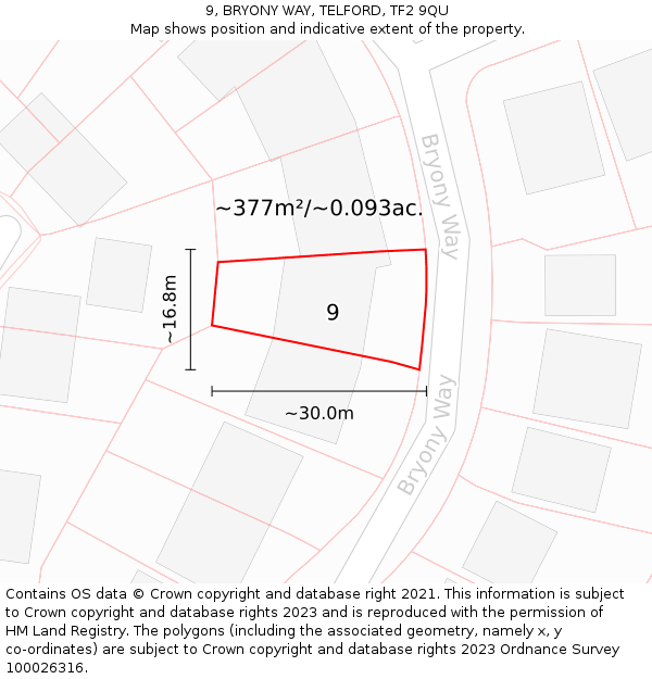 9, BRYONY WAY, TELFORD, TF2 9QU: Plot and title map