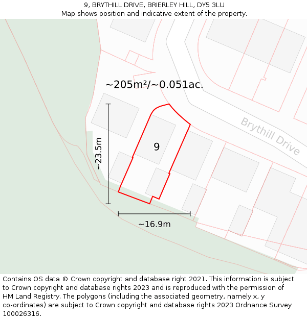 9, BRYTHILL DRIVE, BRIERLEY HILL, DY5 3LU: Plot and title map