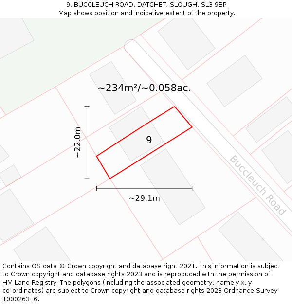 9, BUCCLEUCH ROAD, DATCHET, SLOUGH, SL3 9BP: Plot and title map