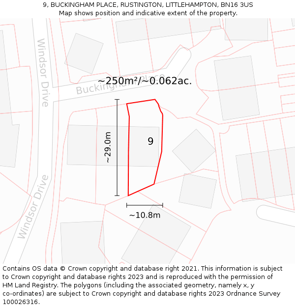 9, BUCKINGHAM PLACE, RUSTINGTON, LITTLEHAMPTON, BN16 3US: Plot and title map