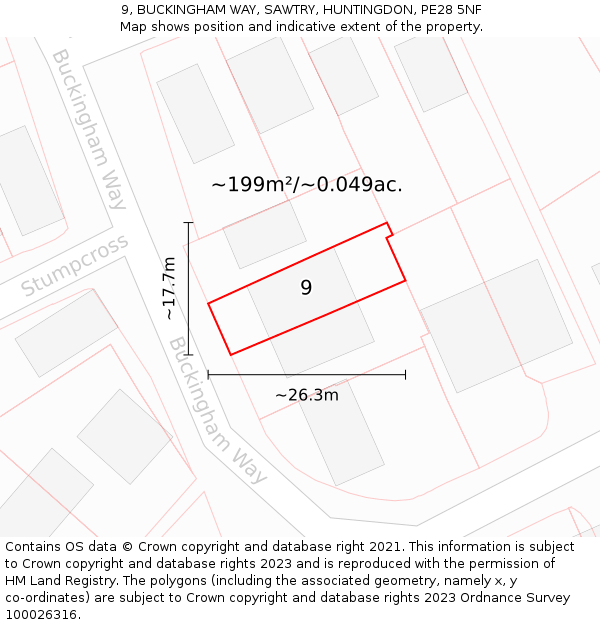 9, BUCKINGHAM WAY, SAWTRY, HUNTINGDON, PE28 5NF: Plot and title map