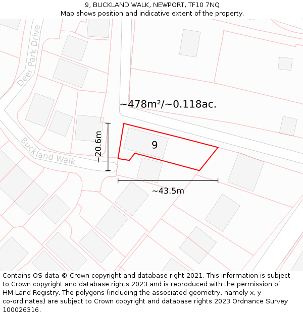 9, BUCKLAND WALK, NEWPORT, TF10 7NQ: Plot and title map