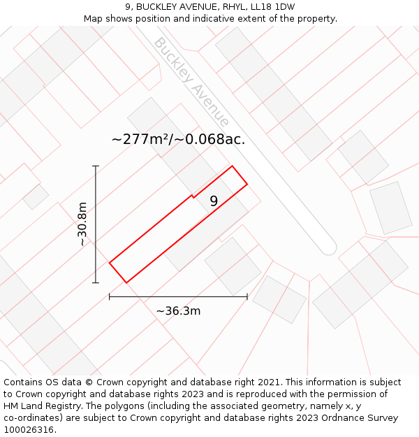 9, BUCKLEY AVENUE, RHYL, LL18 1DW: Plot and title map