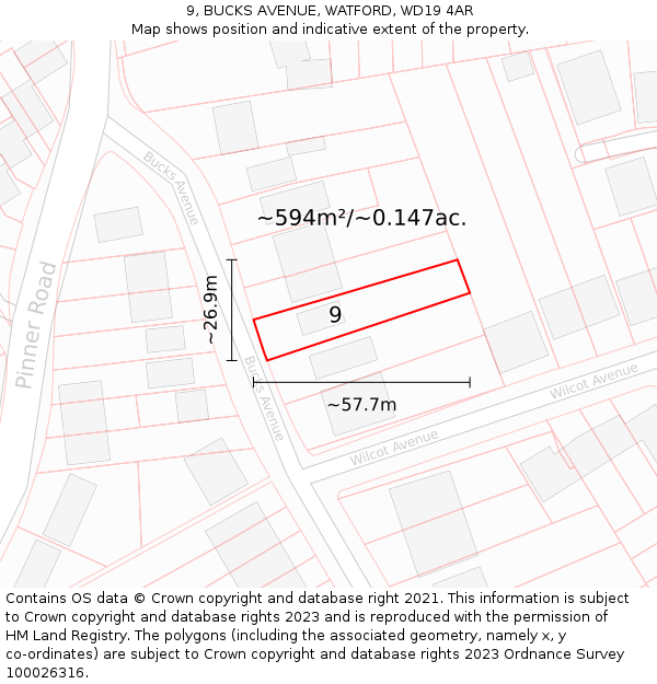 9, BUCKS AVENUE, WATFORD, WD19 4AR: Plot and title map