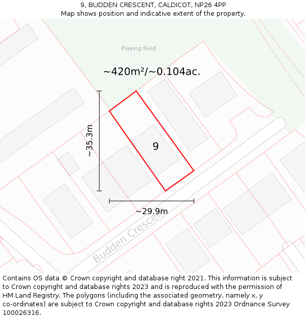 9, BUDDEN CRESCENT, CALDICOT, NP26 4PP: Plot and title map