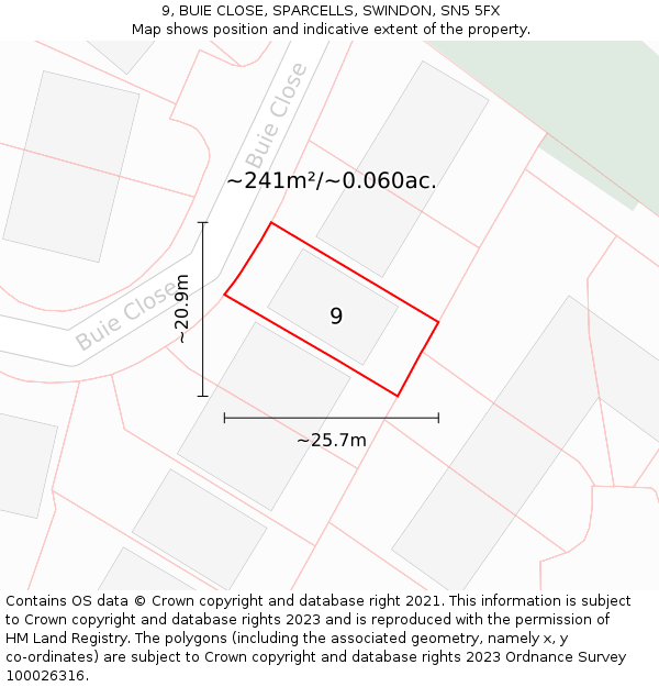 9, BUIE CLOSE, SPARCELLS, SWINDON, SN5 5FX: Plot and title map