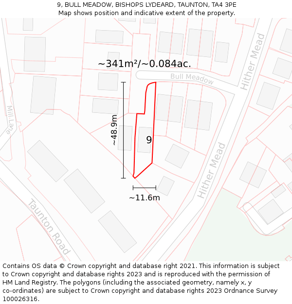 9, BULL MEADOW, BISHOPS LYDEARD, TAUNTON, TA4 3PE: Plot and title map