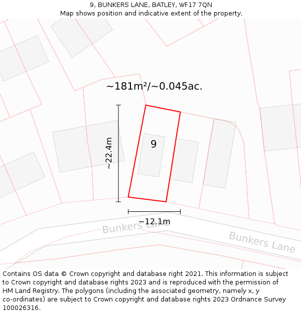 9, BUNKERS LANE, BATLEY, WF17 7QN: Plot and title map