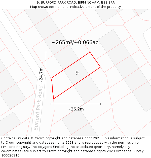 9, BURFORD PARK ROAD, BIRMINGHAM, B38 8PA: Plot and title map