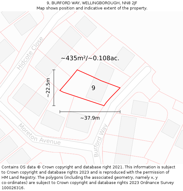 9, BURFORD WAY, WELLINGBOROUGH, NN8 2JF: Plot and title map