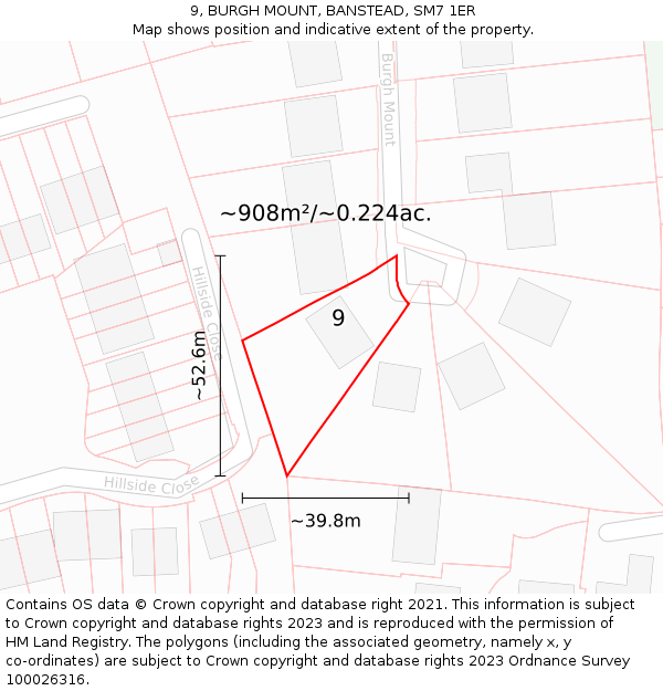 9, BURGH MOUNT, BANSTEAD, SM7 1ER: Plot and title map