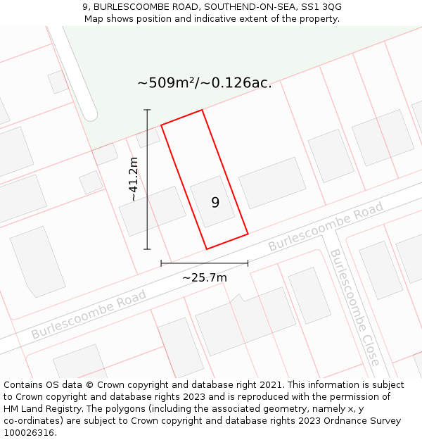 9, BURLESCOOMBE ROAD, SOUTHEND-ON-SEA, SS1 3QG: Plot and title map