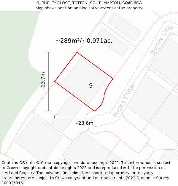 9, BURLEY CLOSE, TOTTON, SOUTHAMPTON, SO40 8GA: Plot and title map