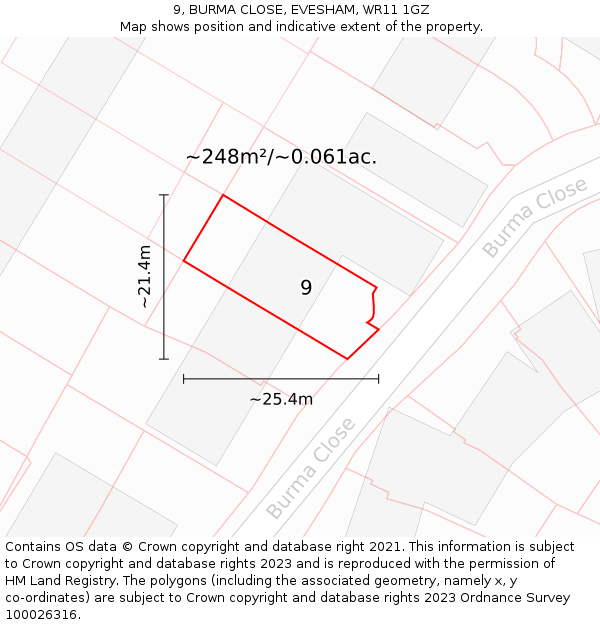 9, BURMA CLOSE, EVESHAM, WR11 1GZ: Plot and title map