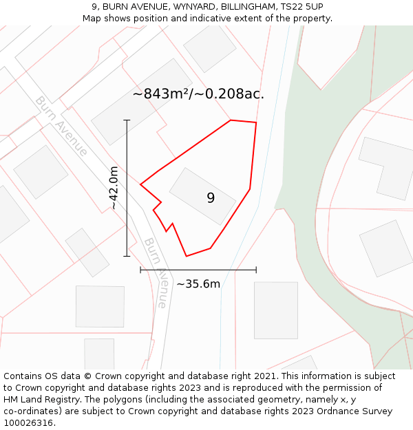 9, BURN AVENUE, WYNYARD, BILLINGHAM, TS22 5UP: Plot and title map