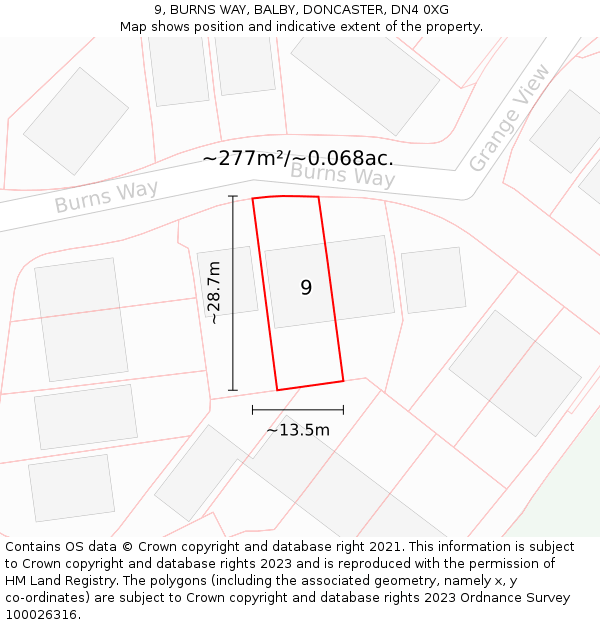 9, BURNS WAY, BALBY, DONCASTER, DN4 0XG: Plot and title map