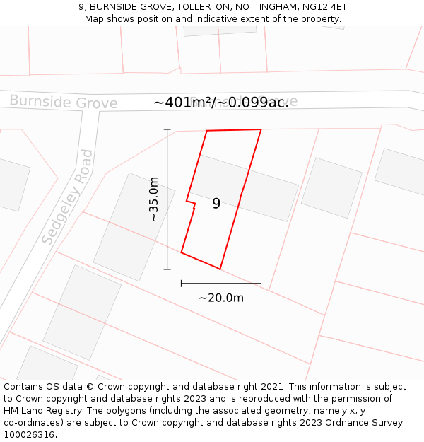 9, BURNSIDE GROVE, TOLLERTON, NOTTINGHAM, NG12 4ET: Plot and title map