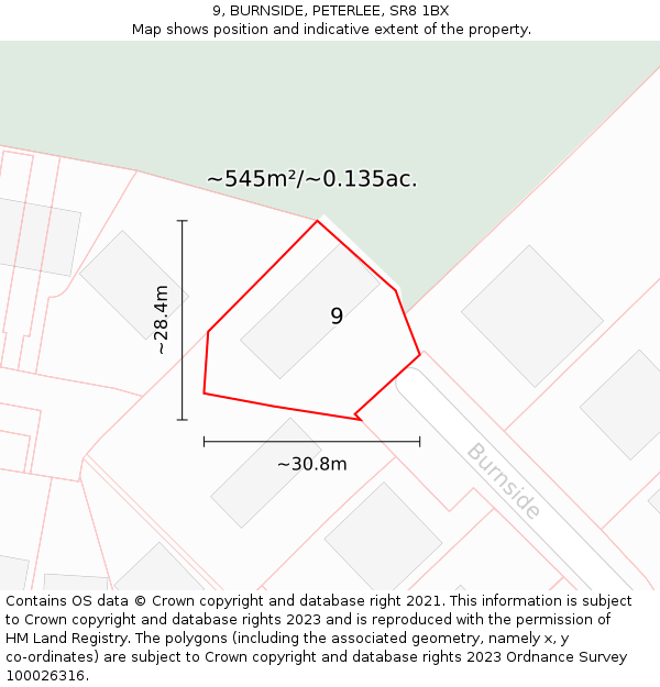 9, BURNSIDE, PETERLEE, SR8 1BX: Plot and title map