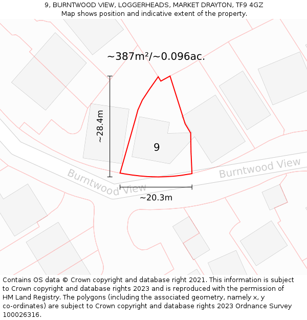 9, BURNTWOOD VIEW, LOGGERHEADS, MARKET DRAYTON, TF9 4GZ: Plot and title map