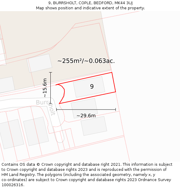 9, BURRSHOLT, COPLE, BEDFORD, MK44 3UJ: Plot and title map