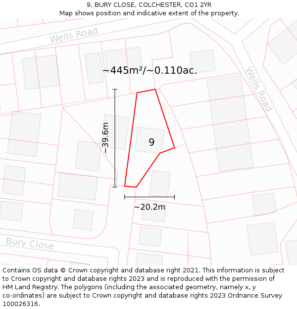 9, BURY CLOSE, COLCHESTER, CO1 2YR: Plot and title map