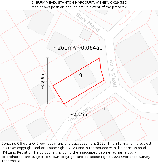 9, BURY MEAD, STANTON HARCOURT, WITNEY, OX29 5SD: Plot and title map