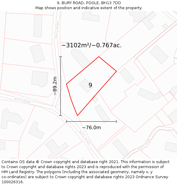 9, BURY ROAD, POOLE, BH13 7DD: Plot and title map