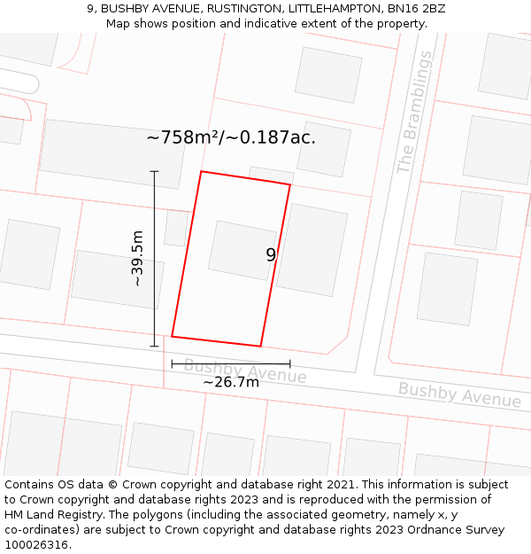 9, BUSHBY AVENUE, RUSTINGTON, LITTLEHAMPTON, BN16 2BZ: Plot and title map