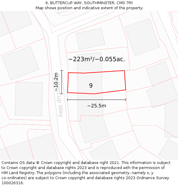 9, BUTTERCUP WAY, SOUTHMINSTER, CM0 7RY: Plot and title map