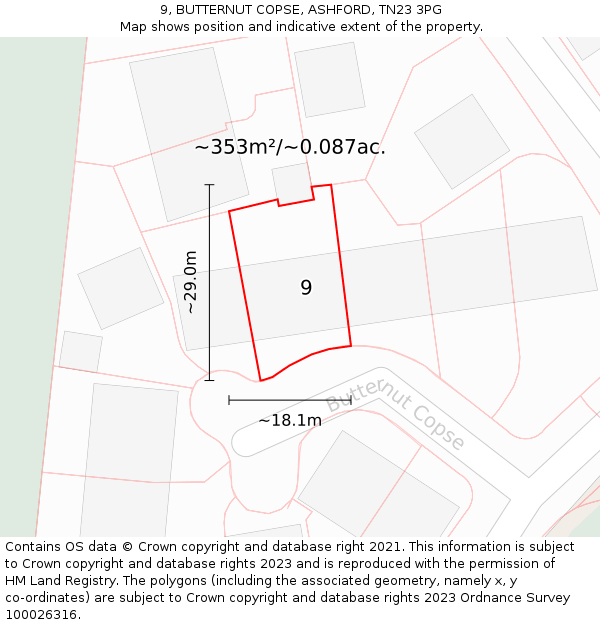 9, BUTTERNUT COPSE, ASHFORD, TN23 3PG: Plot and title map