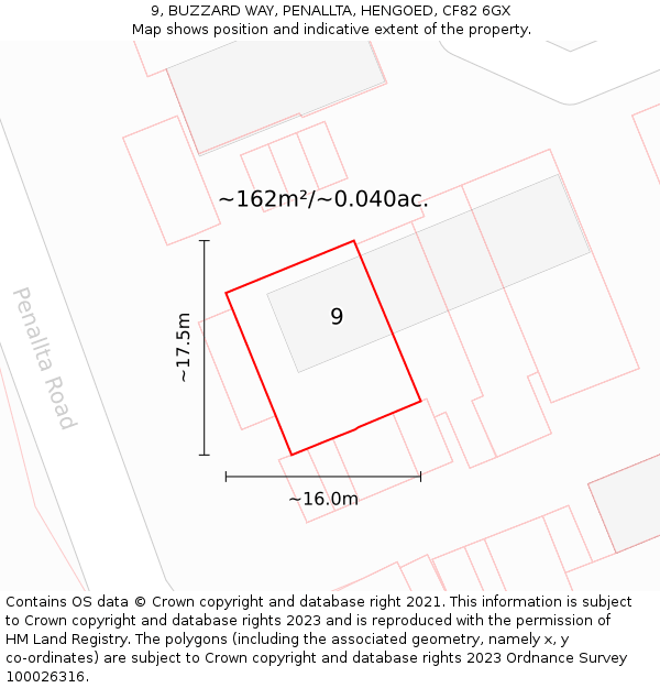 9, BUZZARD WAY, PENALLTA, HENGOED, CF82 6GX: Plot and title map