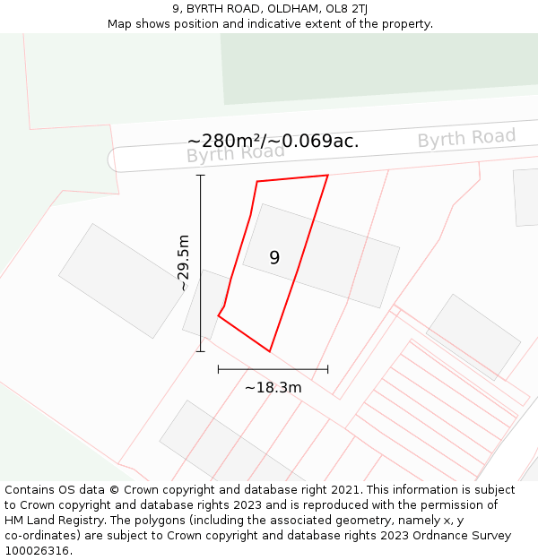 9, BYRTH ROAD, OLDHAM, OL8 2TJ: Plot and title map