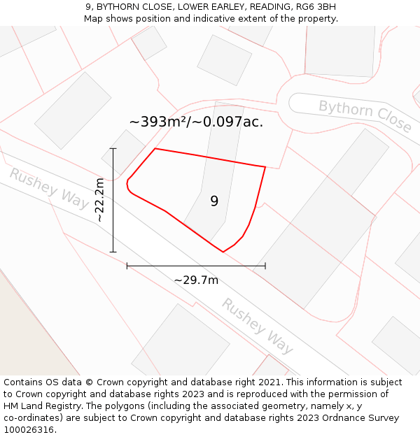 9, BYTHORN CLOSE, LOWER EARLEY, READING, RG6 3BH: Plot and title map