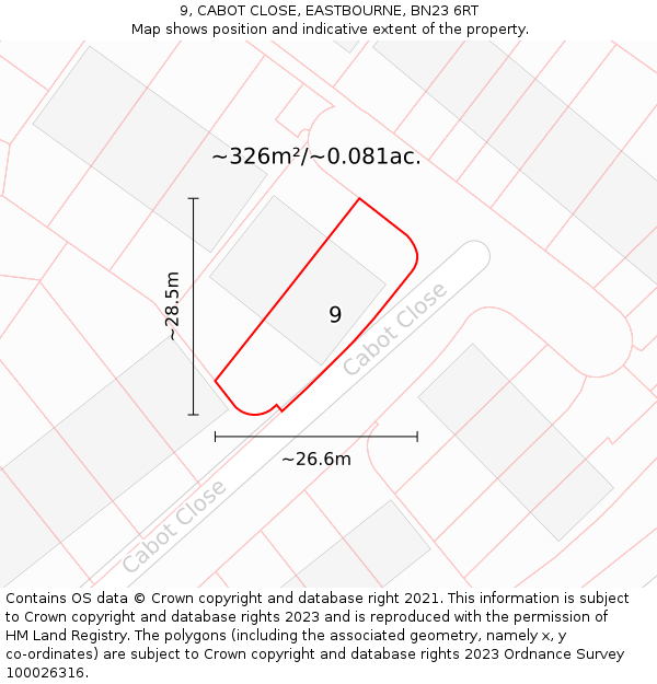 9, CABOT CLOSE, EASTBOURNE, BN23 6RT: Plot and title map