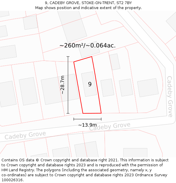 9, CADEBY GROVE, STOKE-ON-TRENT, ST2 7BY: Plot and title map